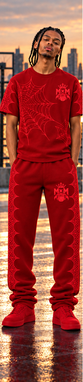 Red MxM spiderweb tee front view