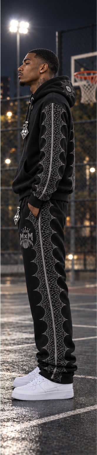 Black MxM grommet pullover set side view with pointed web panels