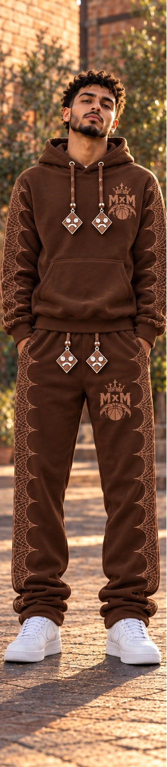 Brown MxM pullover set front view with jeweled cord charms