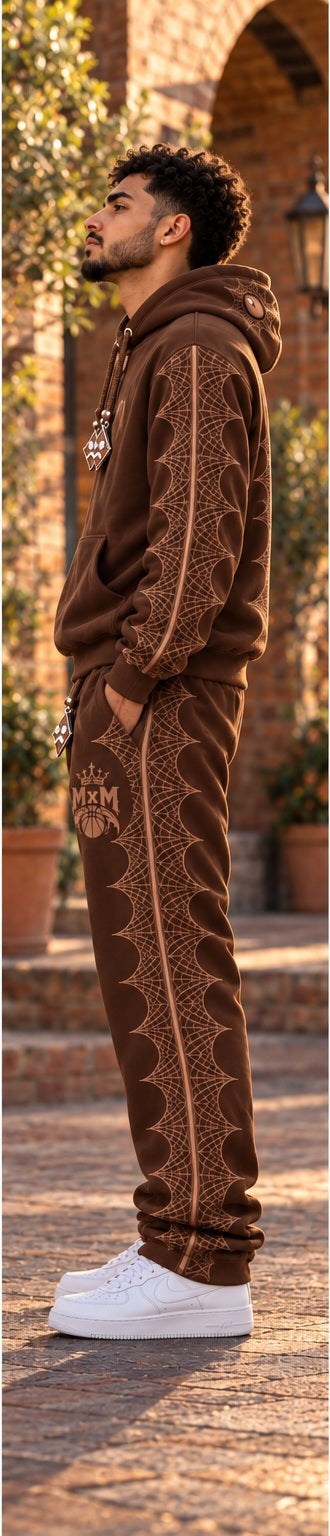 Brown MxM pullover set side view with pointed web panels