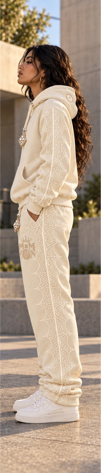 Cream MxM pullover set side view with pointed web panels
