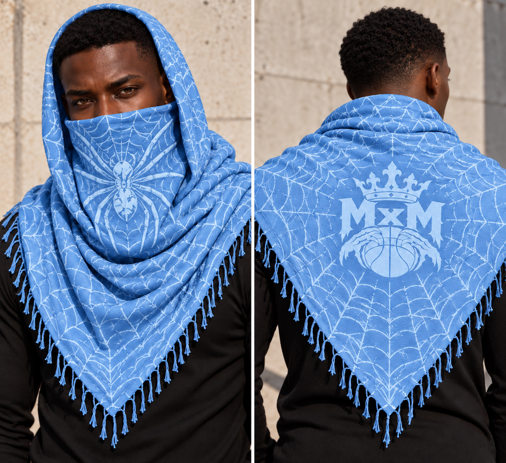 MxM Light Blue keffaya front spider and back MxM logo, distinct model