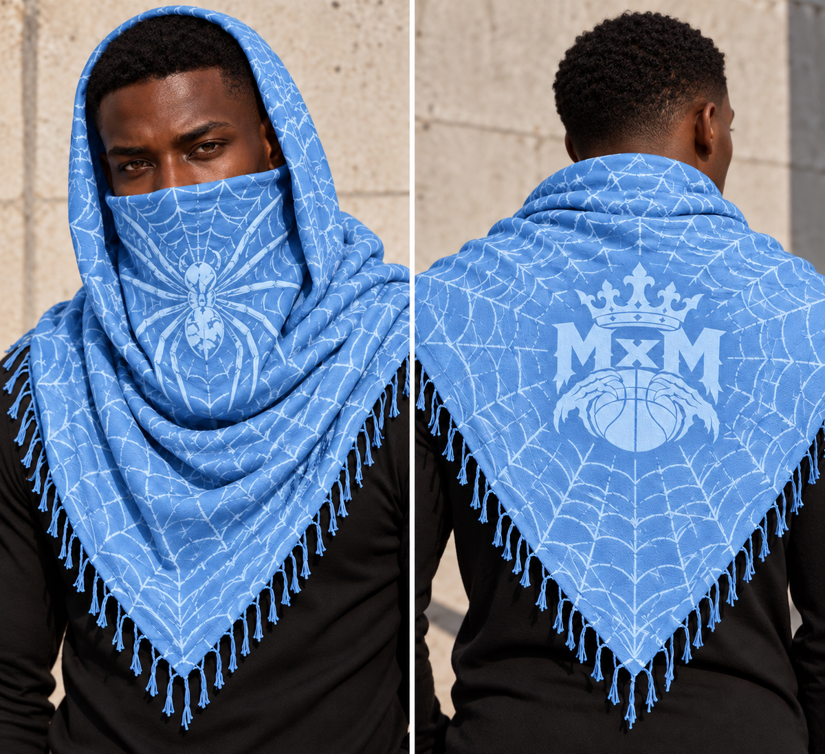 MxM Light Blue keffaya front spider and back MxM logo, distinct model