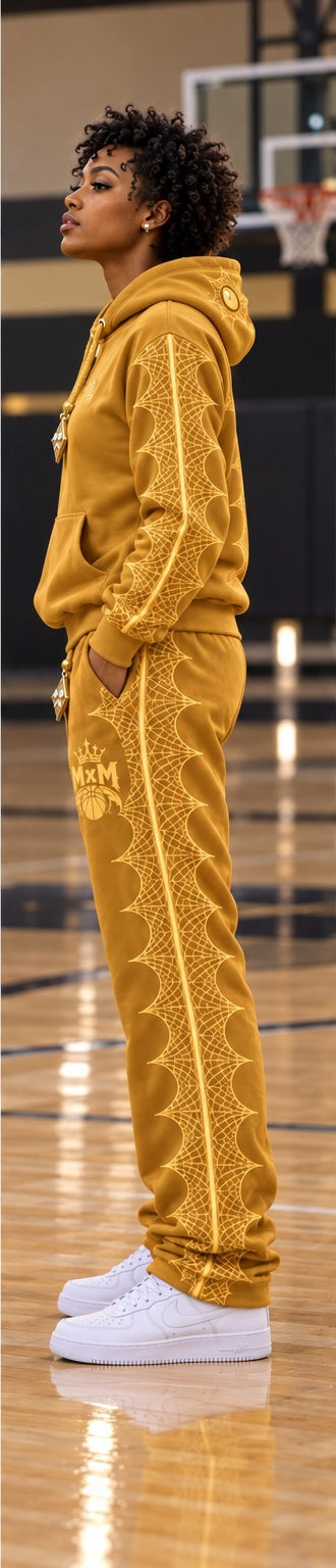Gold MxM pullover set side view with pointed web panels