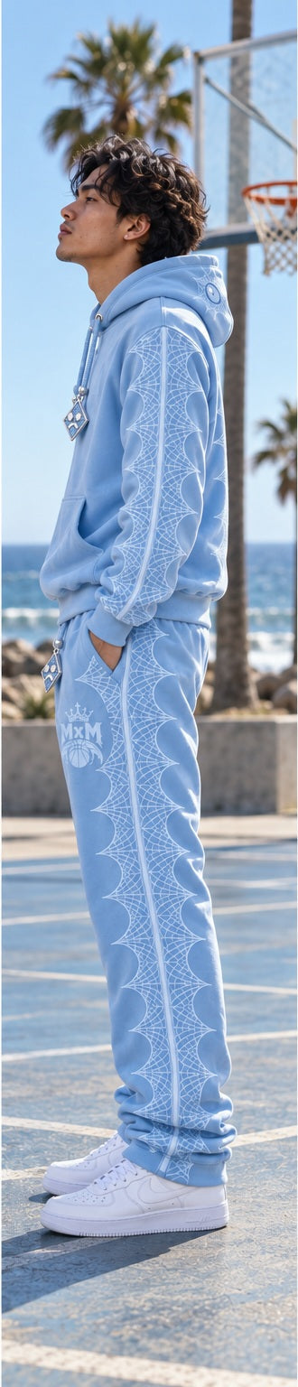 Light blue MxM pullover set side view with pointed web panels