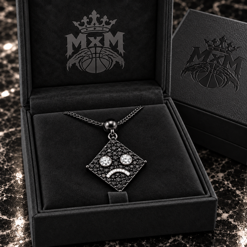 MxM black diamond necklace with matching black velvet box interior