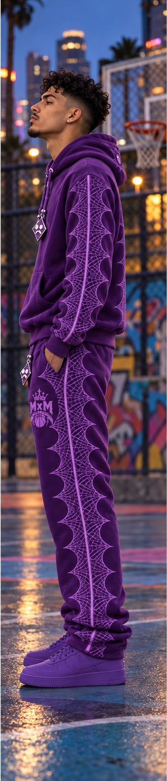 Purple MxM pullover set side view with pointed web panels
