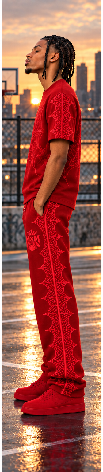Red MxM spiderweb tee side view